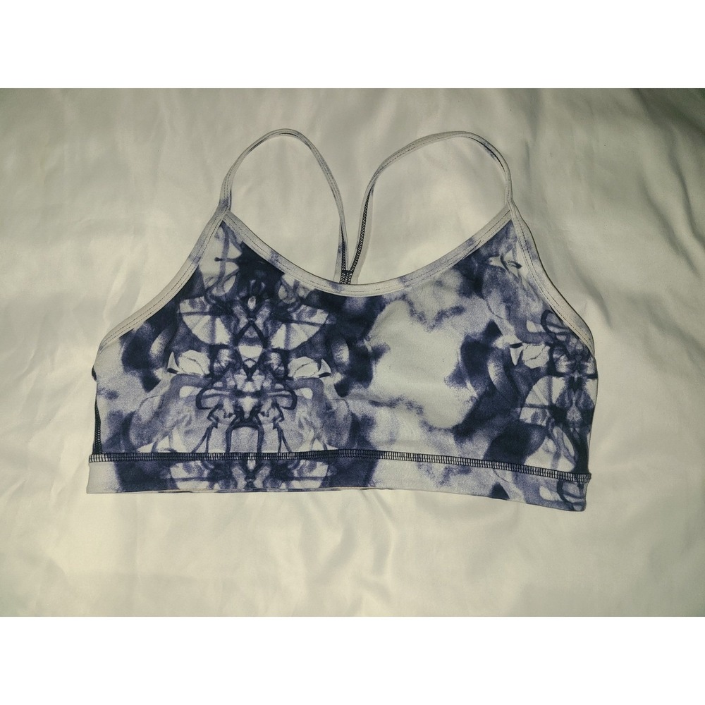 Lululemon Flow Y Bra Size 8 Blue White Tie Dye Ink Blot Yoga Sports Bra